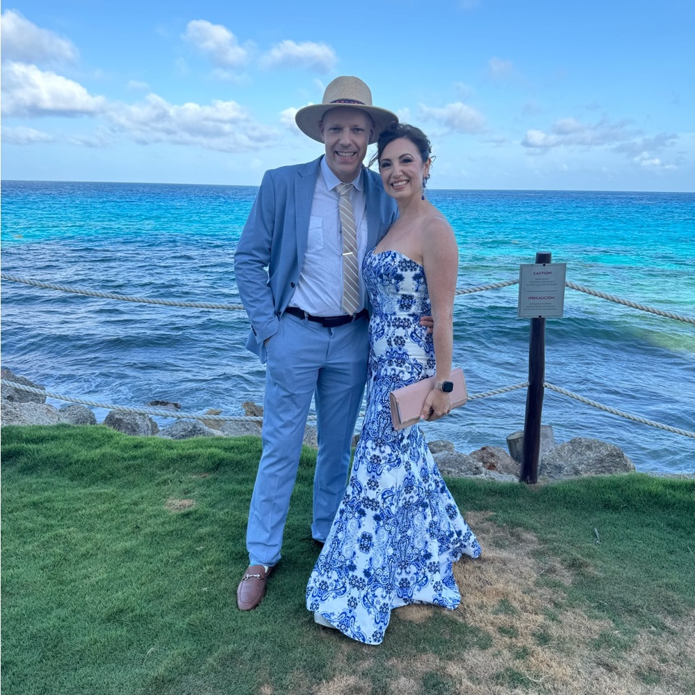 Camille La Vie Light Blue Suit with Tan Accents
